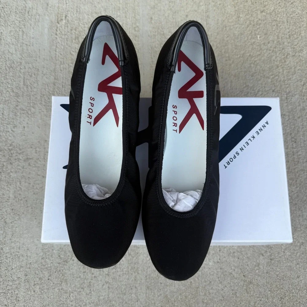 Anne Klein Sport 8.5 Black Mid Wedge Slip On Wedge‎ Shoe